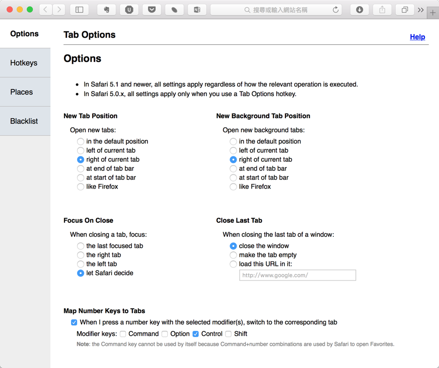 Tab Options